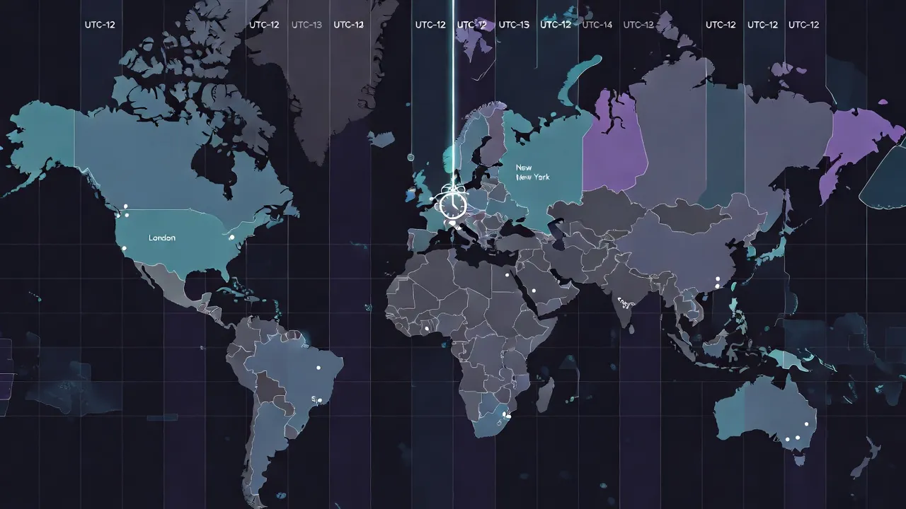 UTC Coordinated Universal Time world map showing time zones as UTC offsets from the prime meridian
